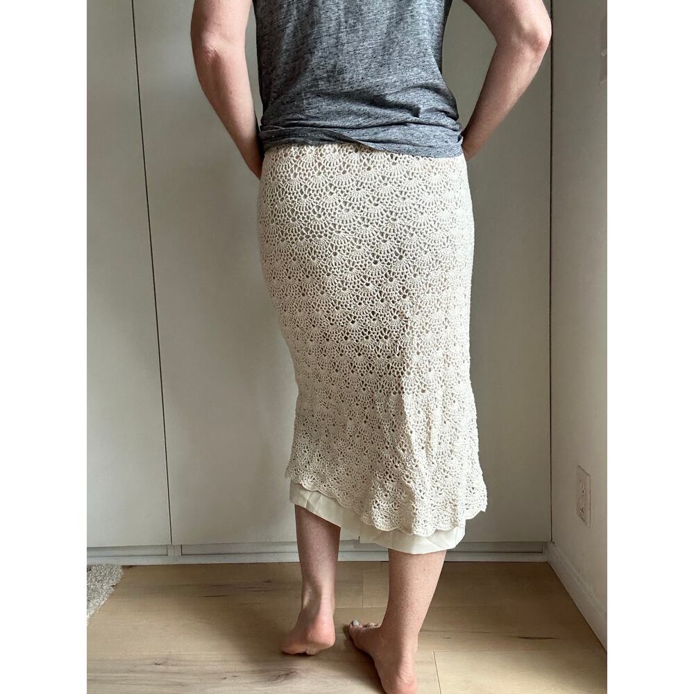 Vintage Crochet Cotton Midi Skirt Cream Size Small Boho Coquette Softgirl Look - Picture 7 of 10